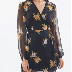 Urban Outfitters Black Floral Long Sleeve Dress